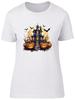 Spooky Halloween Haunted House Pumpkins Bats Womens T-Shirt Ladies Gift Tee