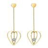 25MM Long Hollow 3D Heart Rhinestone Stud Earrings in Stainless Steel