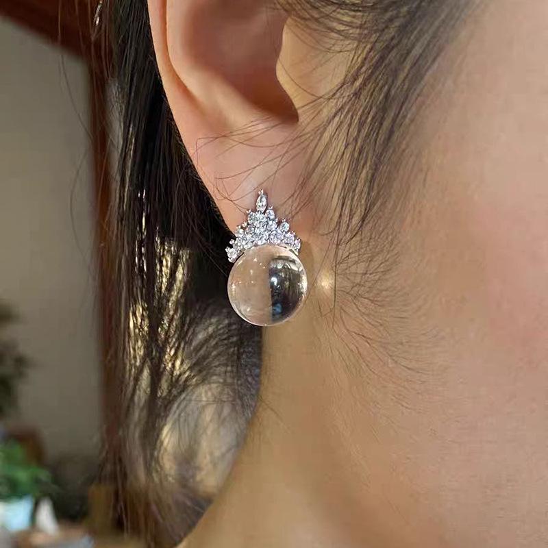 Zhuozhifan S925 Sterling Silver Ice Queen Crystal Diamond Stud Earrings