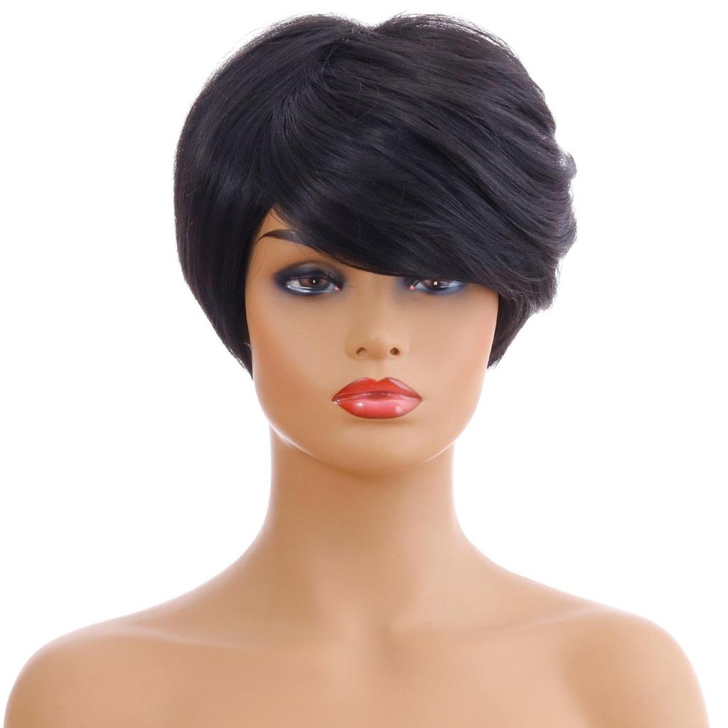Synthetische kurze lockige Damenperücke mit Pony für Frauen, hitzebeständiges Haar, natürliche schwarze Perücken für den täglichen Gebrauch, Kostüm