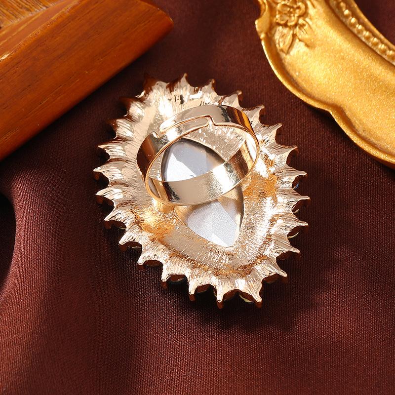 Vintage Chic Exaggerated High-end Exquisite Luxury Oval Ring - Trendy Sparkling and Open-ended