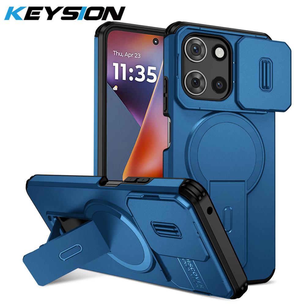 KEYSION Shockproof Armor Magnetic Case for Motorola MOTO G 5G 2025 Slide Camera Protection Kickstand Phone Cover for Edge 2025