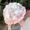 Wedding Bouquet for Bride Satin Artificial Flower Bridal Bouquet with Rhinestones Faux Pearls Bridesmaid Flower Bunch with Handle for Wedding