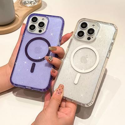 Suitable for IPhone16promax Phone Case Acrylic Apple 15pro Flash Powder Transparent Magnetic Case
