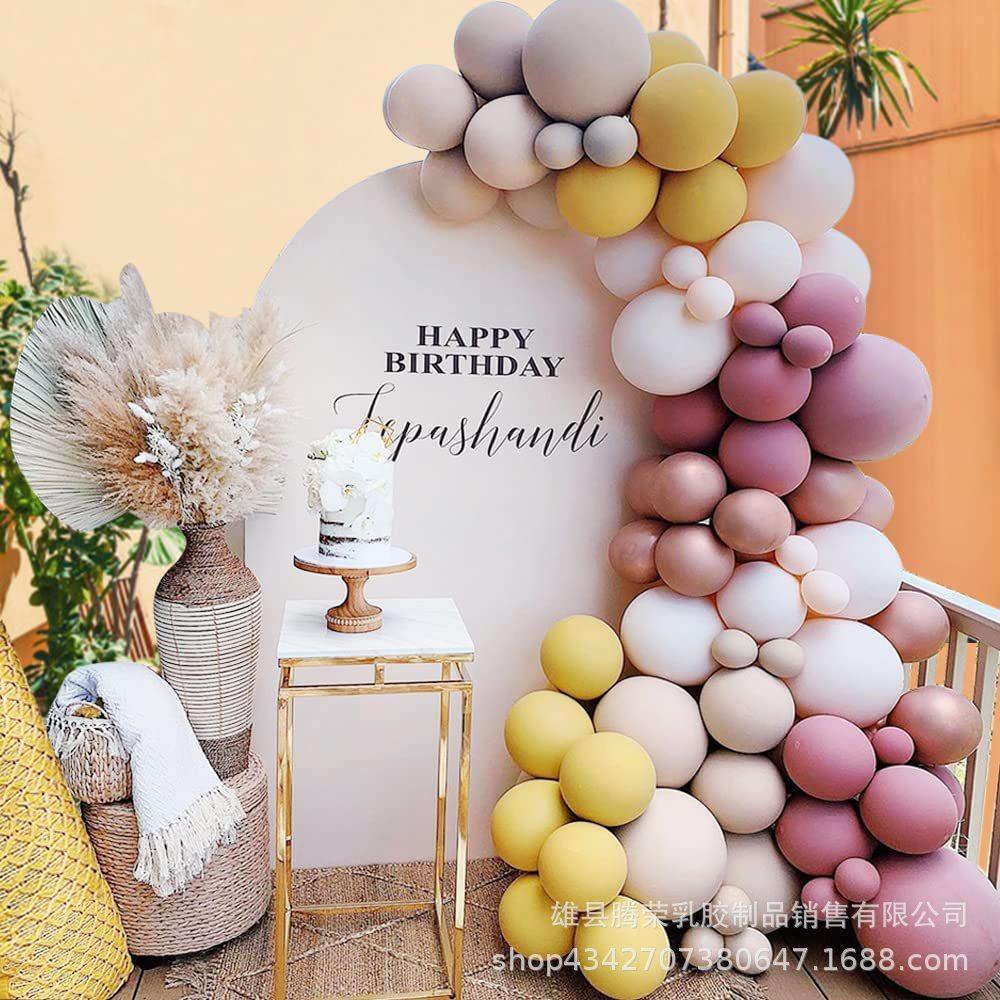 Bohemian Vintage Birthday Balloon Wreath Set Morandi Birthday Arch Double Vintage Pink Skin Tone