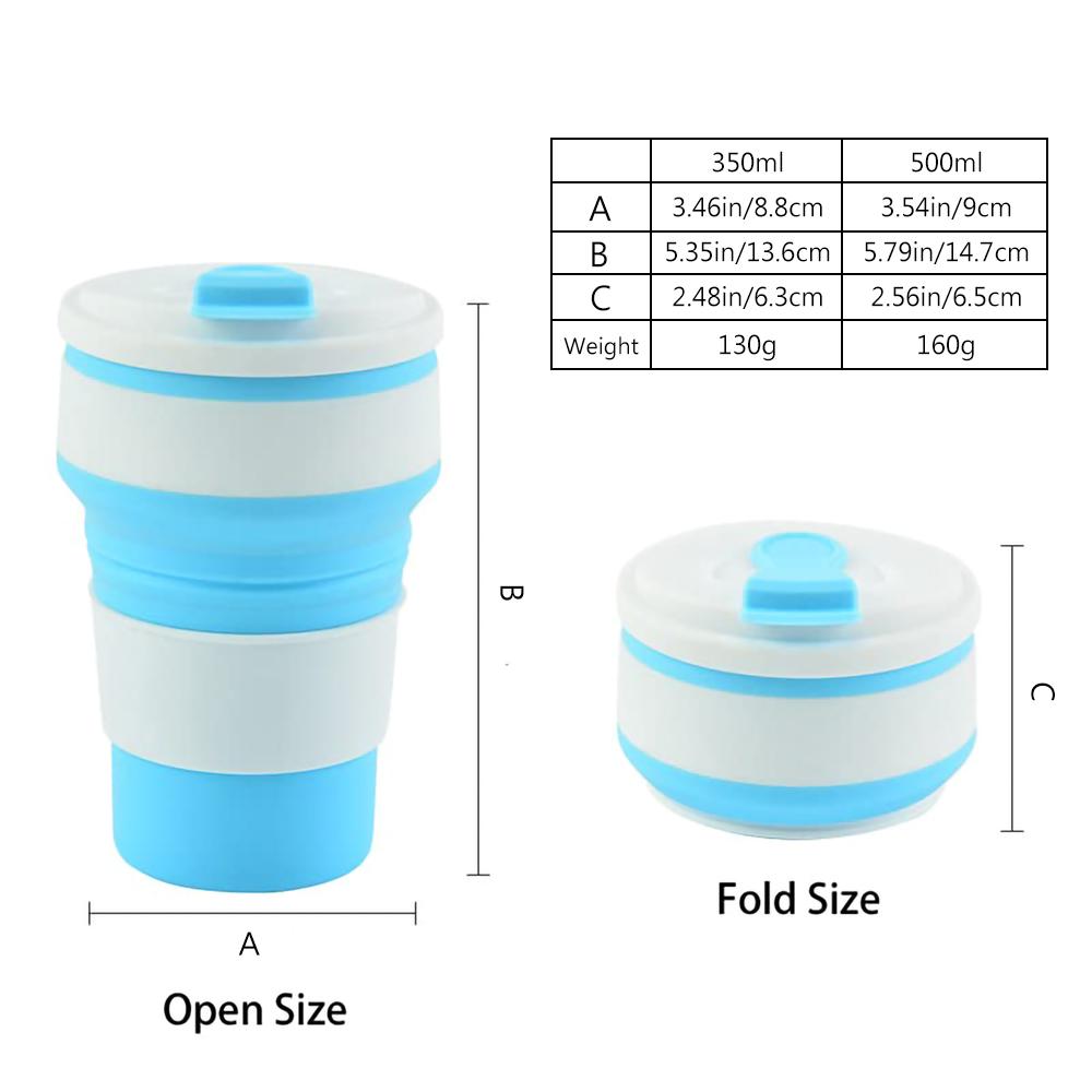 12 Oz Kullanımlık Silikon Katlanabilir Kapaklı Bardak Kamp için 350 ml 500 ml Taşınabilir Katlanır Kahve Fincanları Seyahat için