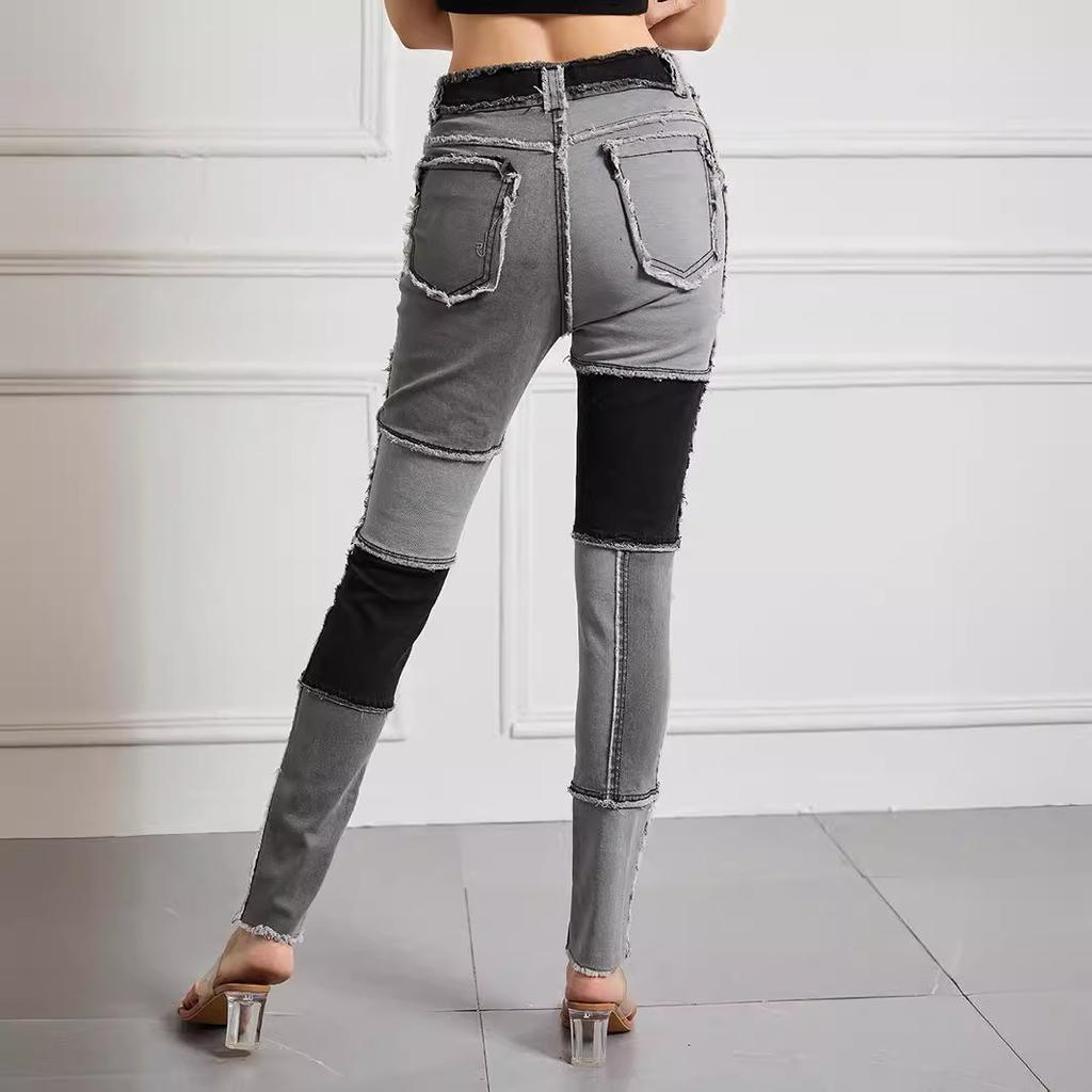 GMXIA Damenjeans Slim High Waist High Stretch Hose mit kleinem Bein Übergröße Hose Raw Edge Splicing