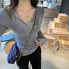 Neck lace low neck gray bottoming shirt women's inner with early autumn new slim black and white top