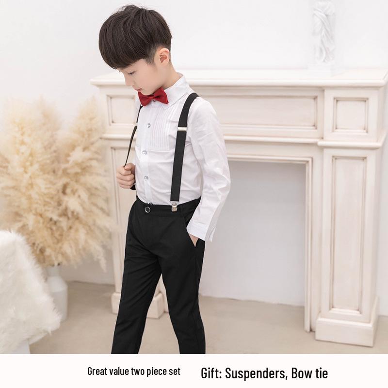 

Летний формальный костюм для мальчика: Праздничный наряд ко Дню защиты детей - рубашка и комбинезон 140cm