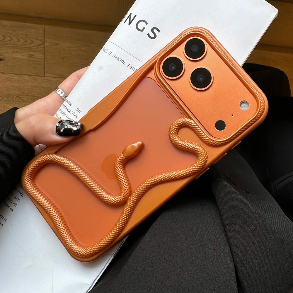 

Orange 3D Snake Hollow Dissipate Heat Phone Case For iPhone 17 Air 16 15 14 13 12 11 Pro Max Frosted Shockproof Soft TPU Cover iPhone Air