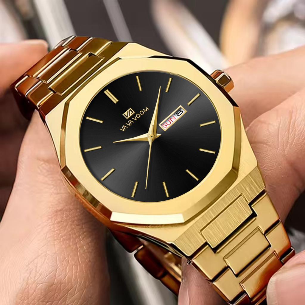 Reloj Hombre Men Business Watch Black Stainless Steel Fashion Week Quartz Movement 42mm 3Bar Waterproof Clock Men Sports Watches