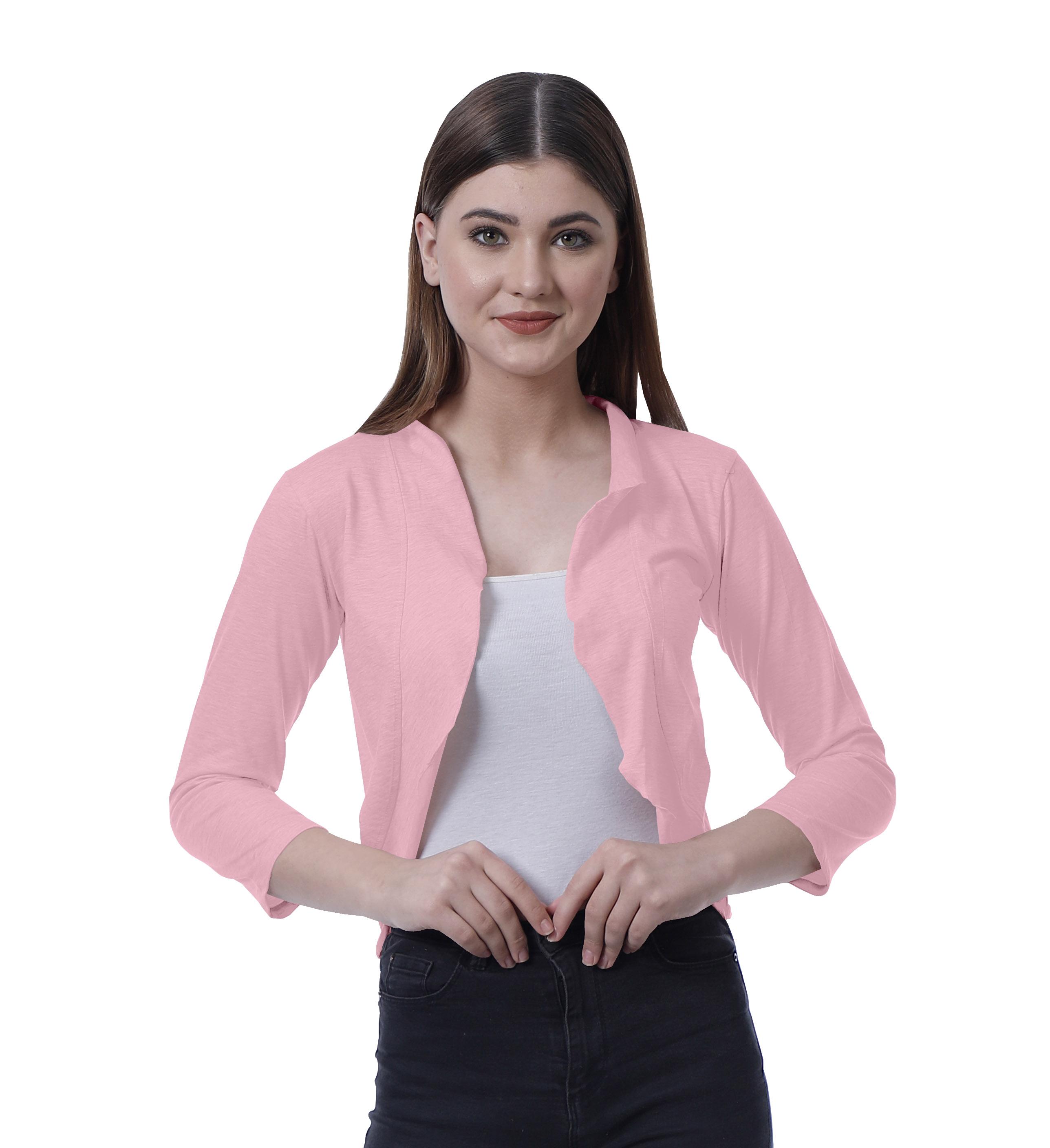 

Moomaya Women 3 4 Sleeve Short Shrug Open Front Cotton Summer Casual XS троянди рожеві кольору