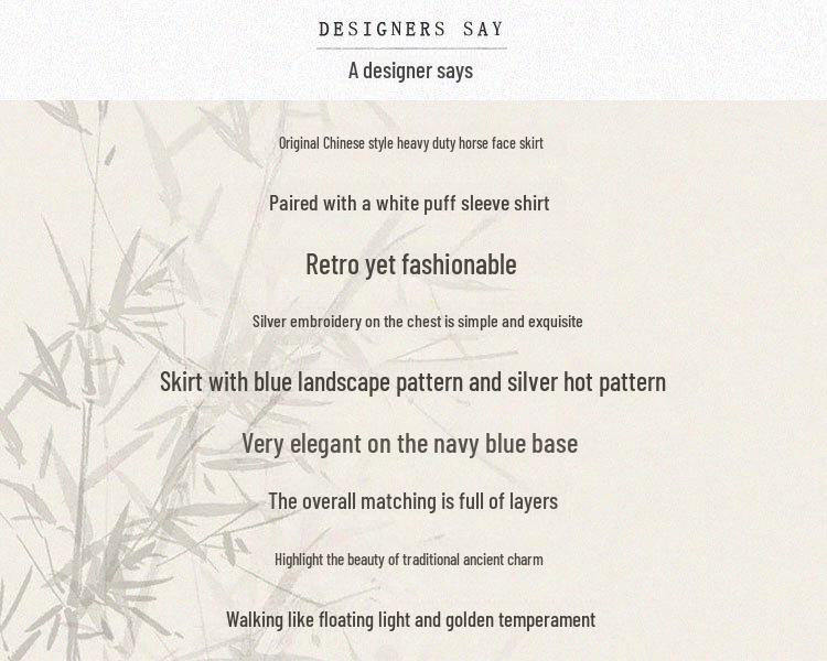 Chinese Style Embroidered Hanfu: Short-Sleeved Top & Gradient Dark Green Horse-Face Skirt Set