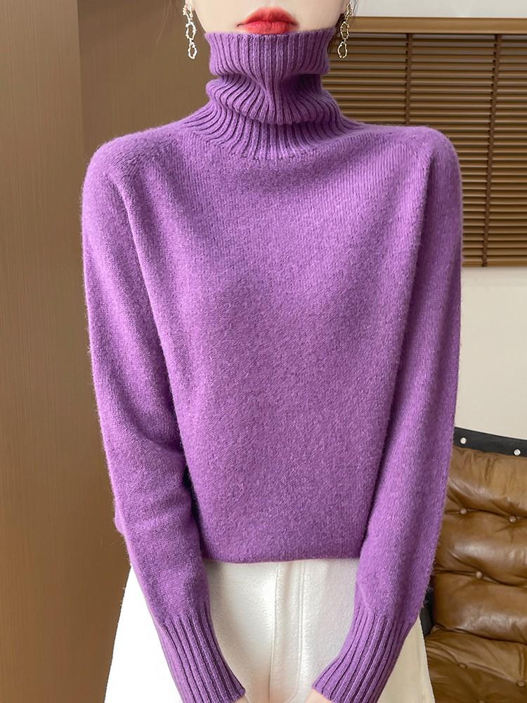Women's Pure Wool High-Neck Sweater: Solid Color, Loose Fit, Thickened Base Layer, Autumn/Winter Collection