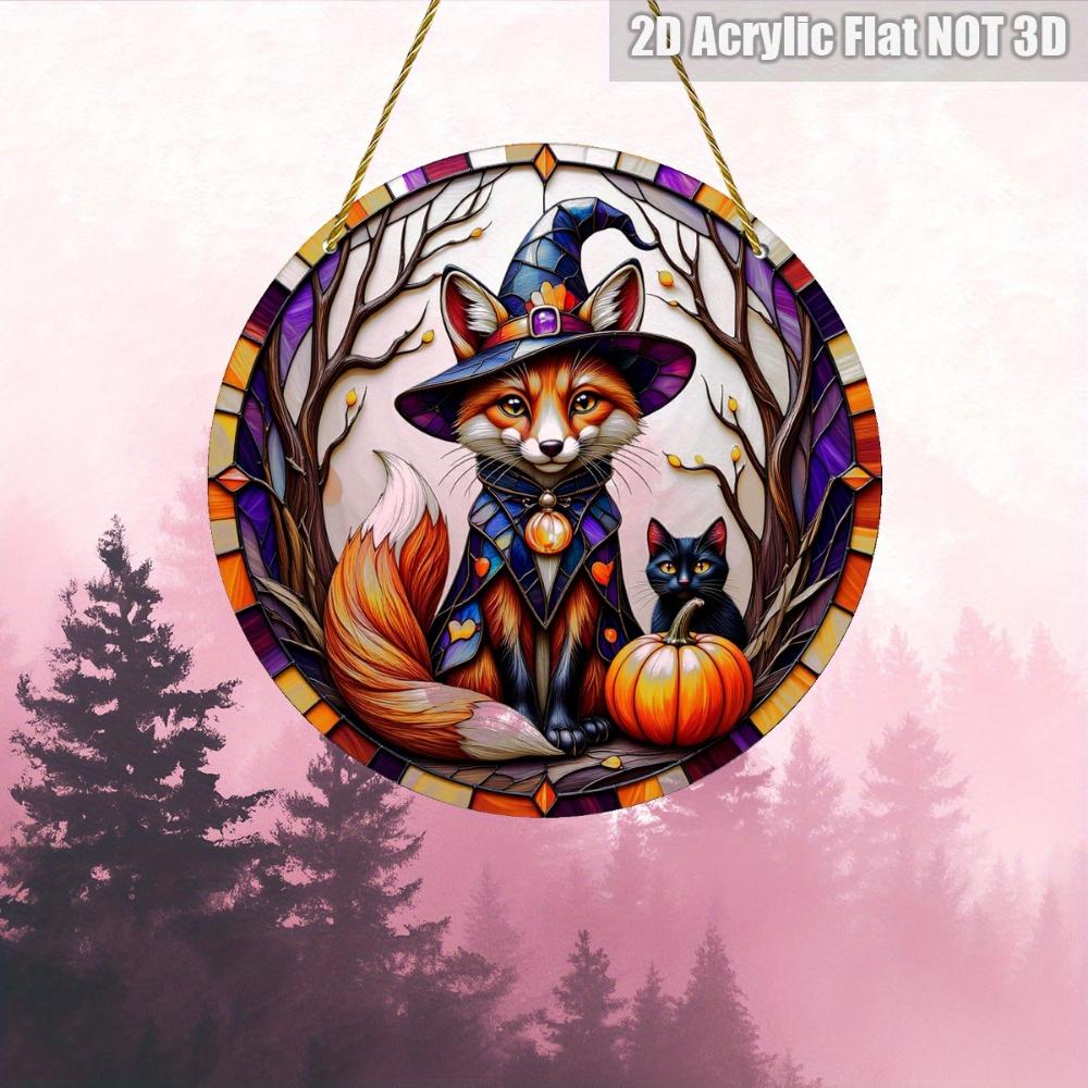 2D Flat Halloween Acrylic Vibrant Fox Wearing Witch Costume Ornaments, Suitable for Holiday Home Decoration,