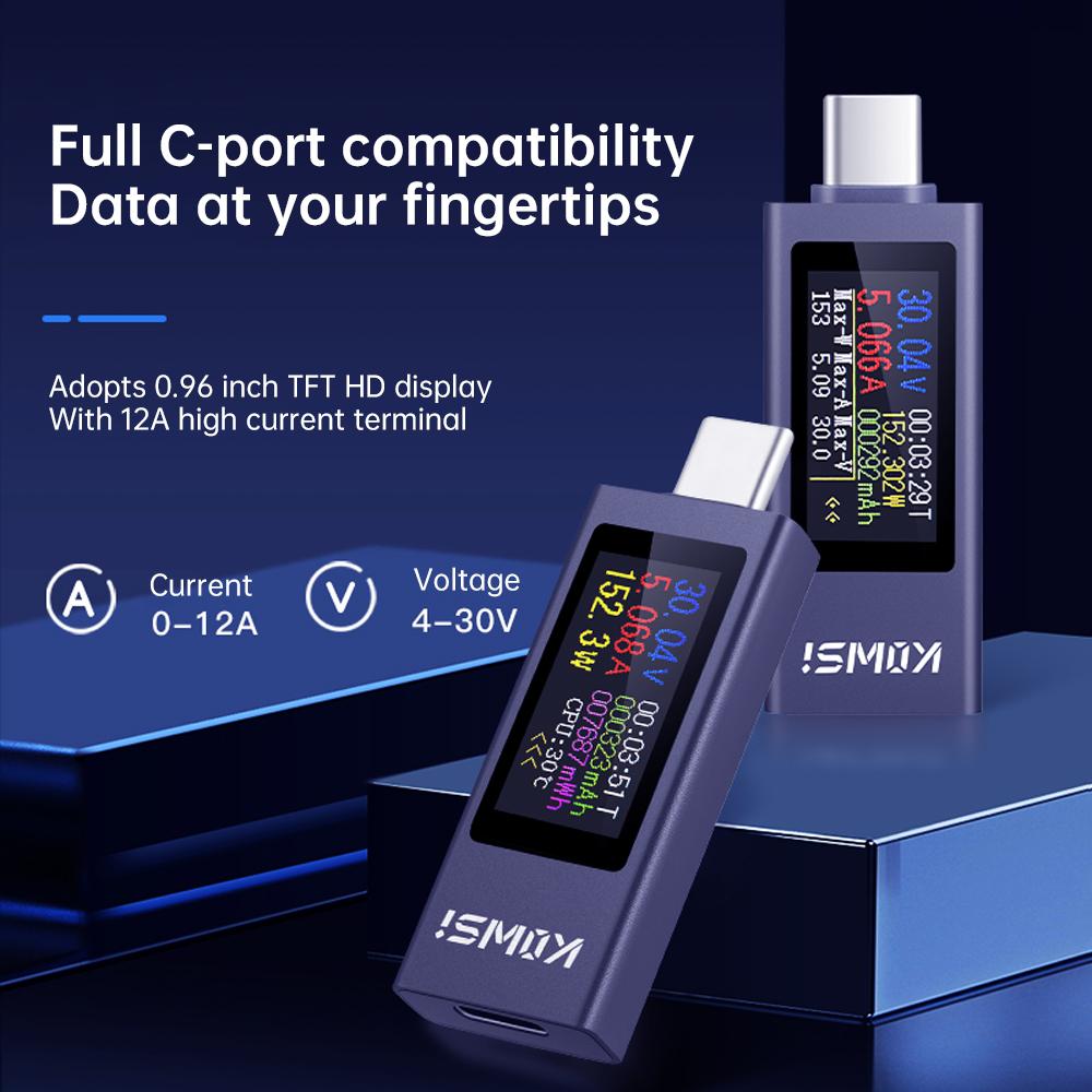 KWS-2302C Type-C Current and Voltage Monitor DC 4-30V 0-12A Power Meter Tester PD Battery Capacity Digital LCD Display Meter