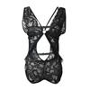 Women's Sexy Deep V Cross  Ring Strap Lace One-piece Sexy Lingerie