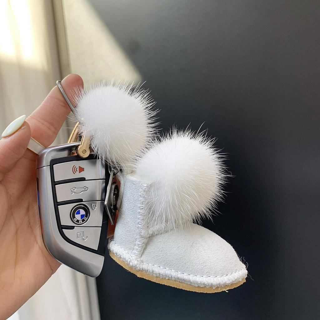 Mink Fur Backpacks Keychains Fluffy Pompom Boot Shoe Keyring Womens Small Hand Bag Charm Keychain Plush Y2k Accessories Trinket