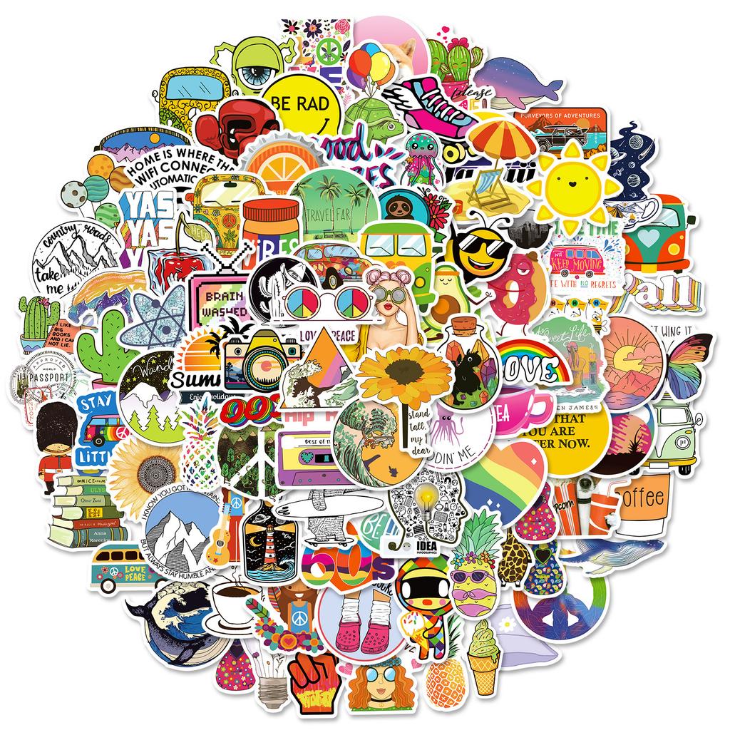 100 Non-Repeating Small Fresh Mix And Match Graffiti Stickers Notebook Water Cup Mobile Phone Computer Diy Material Stickers