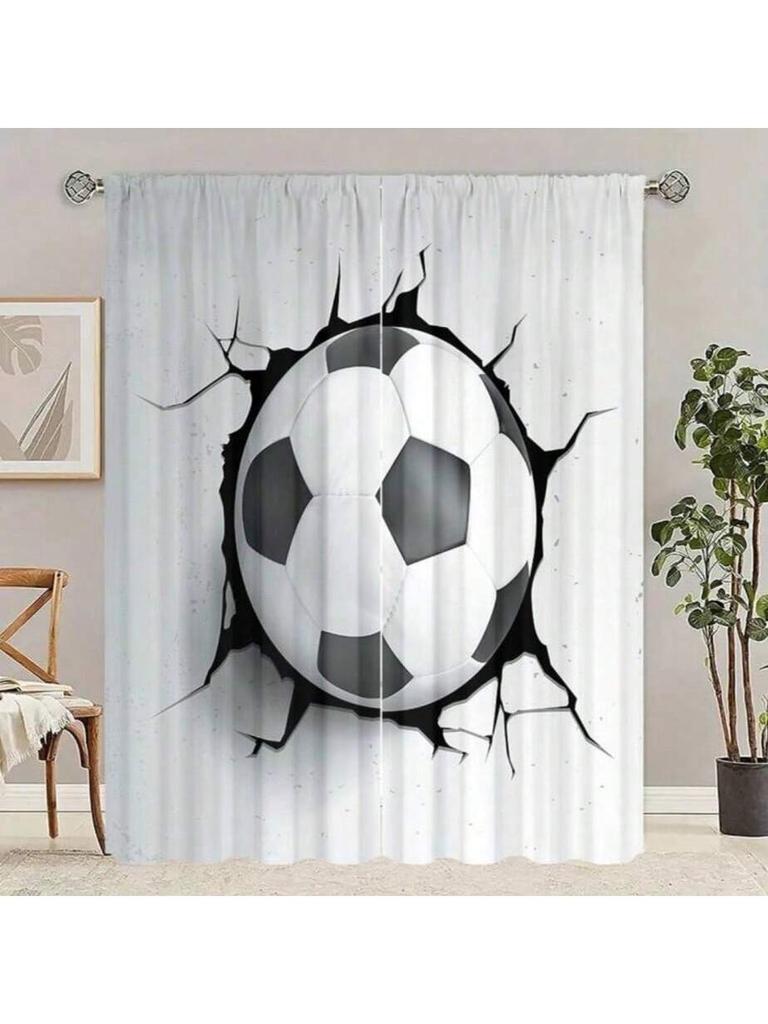 2pcs Football printed curtains, pole bag curtains 42*84, bedroom and living room, home decoration, room decoration