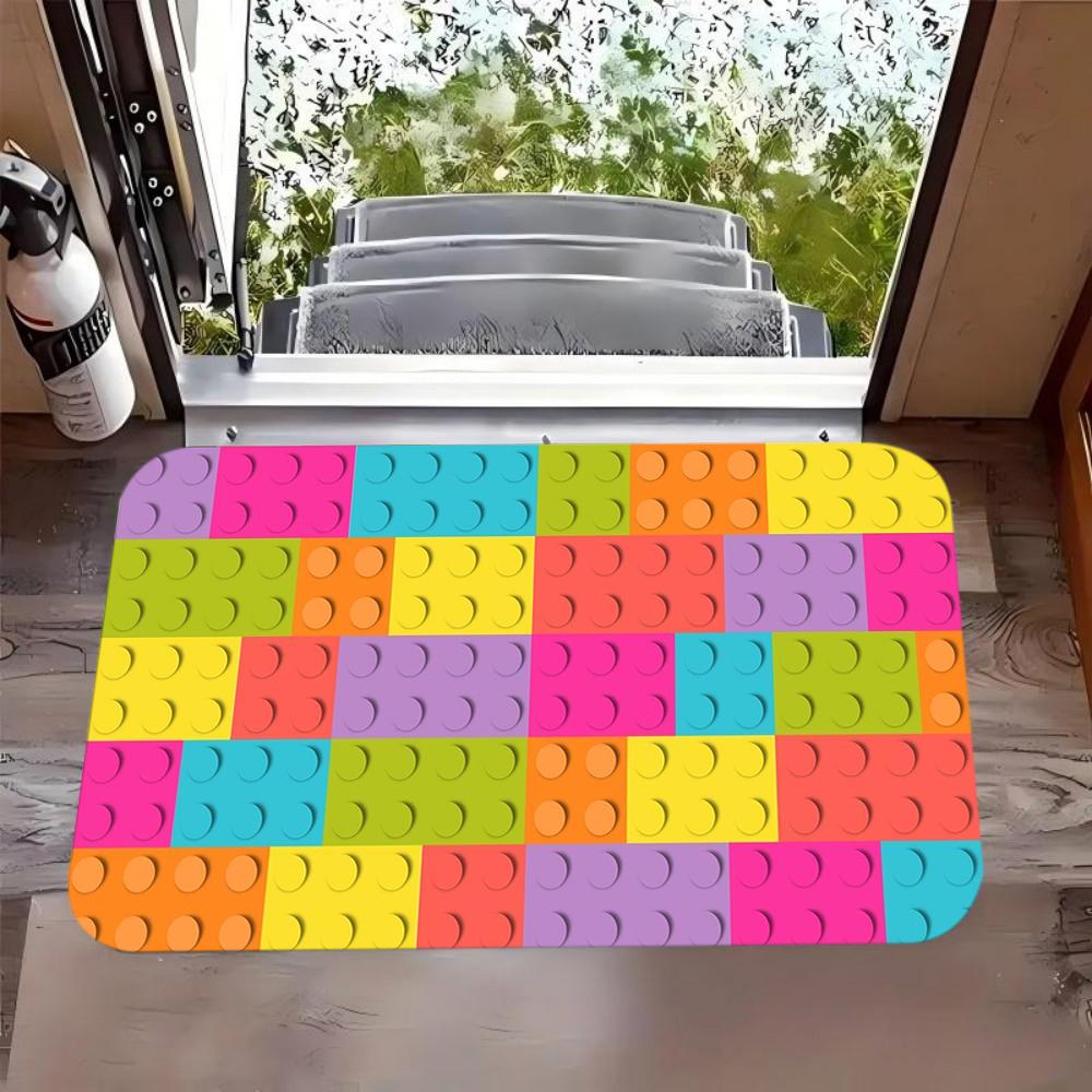 Rainbow Color Brick Block Design Doormat Non-woven Anti-slip Building Puzzle Rug Creative Indoor Outdoor Front Door Floor Mat