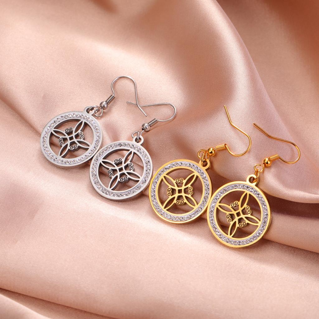 Witch Knot Drop Earring Stainless Steel Amulet Witchcraft Clear Zircon Round Pendant Earrings Jewelry Valentine Gift