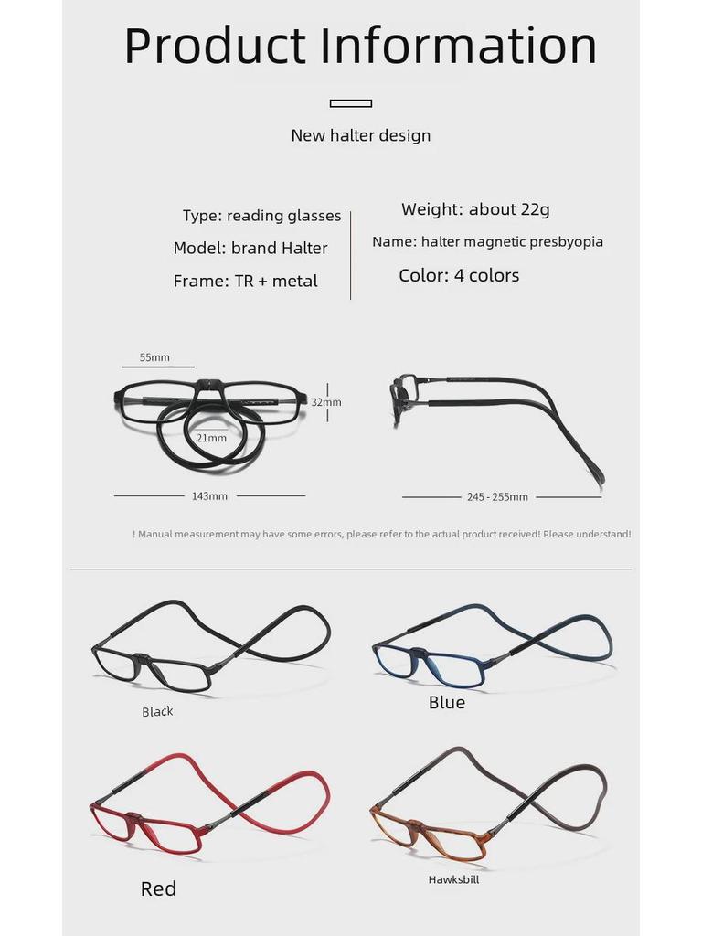 Portable Unisex TR90 Magnetic Neck Hanging Reading Glasses with Telescopic Frame