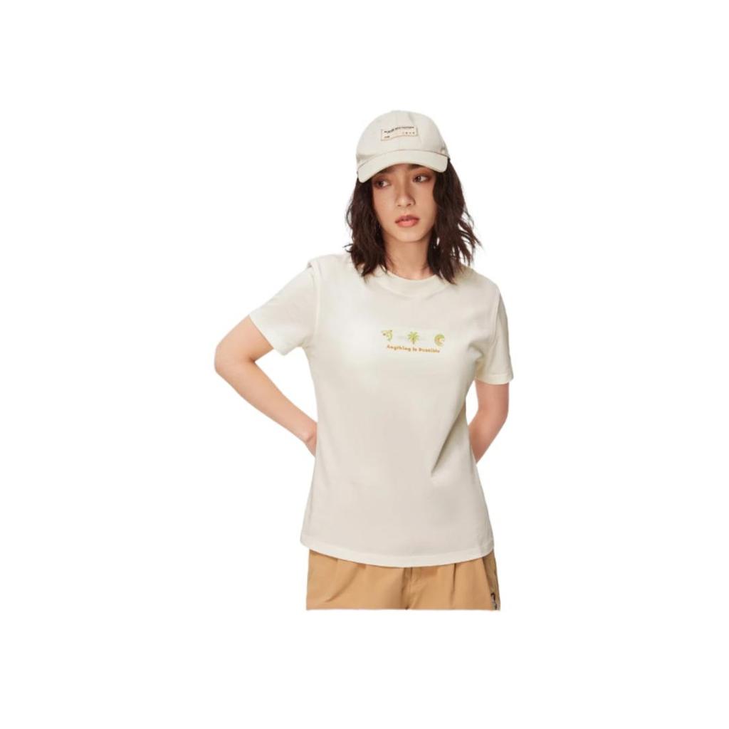 Li Ning Embroidered Print Round Neck Short Sleeve T-Shirt Women Tops Off-White AHST236-2