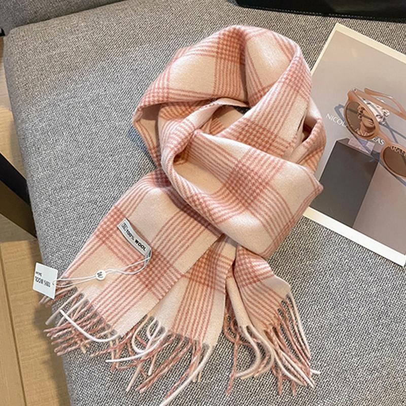 Winter Narrow Scarf 100% Wool Plaid Scarves  Thicken Shawls Poncho Men Women Universal Warm and Cold Proof Stole