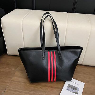 Women s 2026 Fashion Soft Leather Striped Handbag: Large Capacity Cross-Border Casual Shoulder Tote