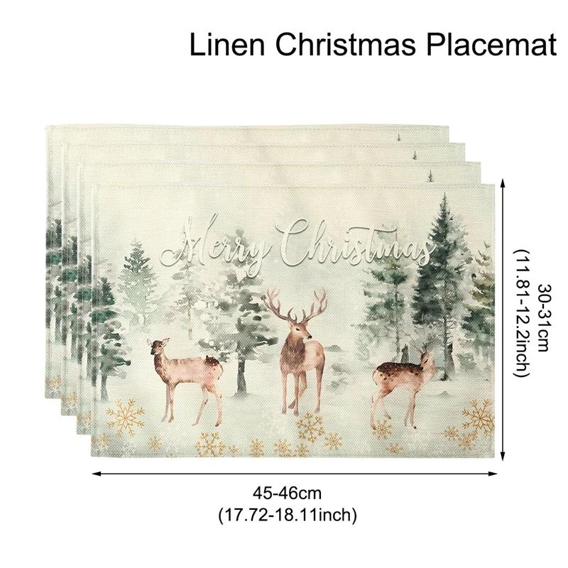 1PC Linen Christmas Placemats Tableware Mat Christmas Decorations For Home Kitchen 2024 Xmas Navidad Noel NewYear Table Decor