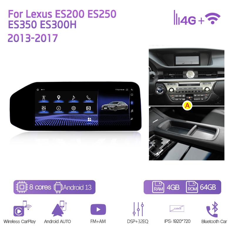 

Для Lexus ES200 ES250 ES350 ES300H 2013-2017 Автомобильный мультимедийный плеер 12.3 GPS навигация Android13 8+128G CarPlay 4G 360 камера