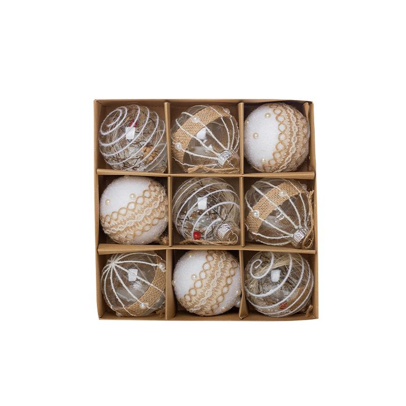Acryl Weihnachtsbaumschmuck: 9-teiliges Set - 8 cm Schaumstoff-Hängekugeln mit Schneeflocken-Transparentdesign