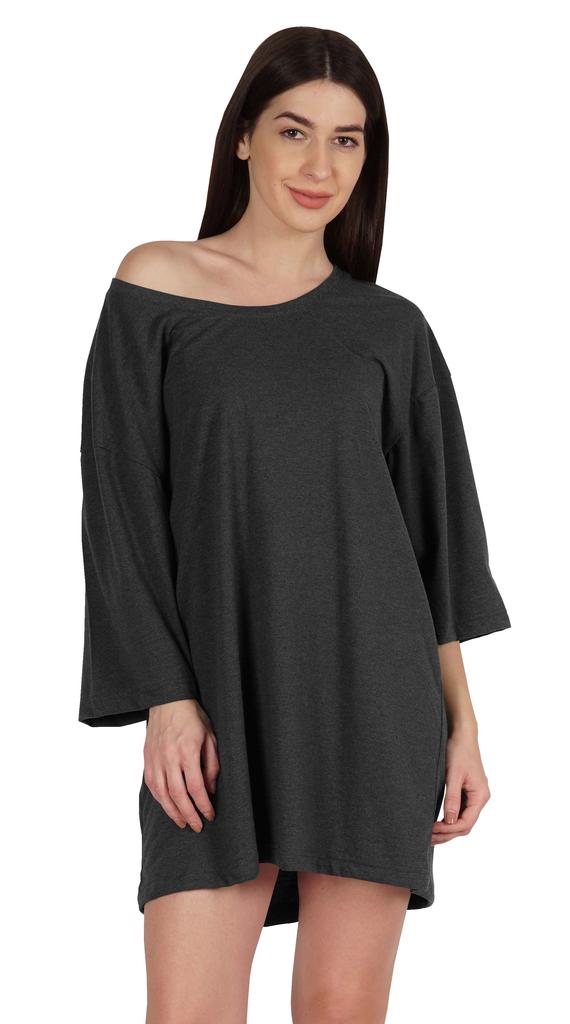 Inkmeso Solid Boyfriend T-Shirt Top For Women Loose Fit Long Sleep Shirt Tee
