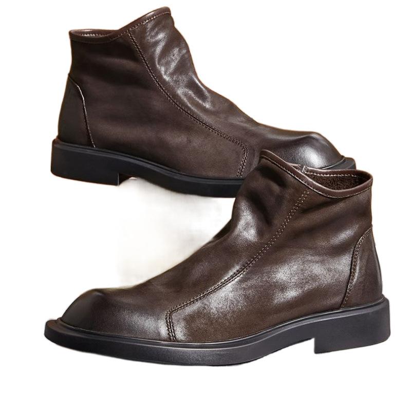 Men's Leather Shoes Long Tube Retro Martin Boots British Style First Layer Cowhide Handsome and Lightweight Low-top Autumn and Winter Models