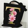 26 Golden Alphabet Floral Tote Bags for Women Large Capacity Canvas Casual New Flower Alphabet Printed Female Reusable Handbag