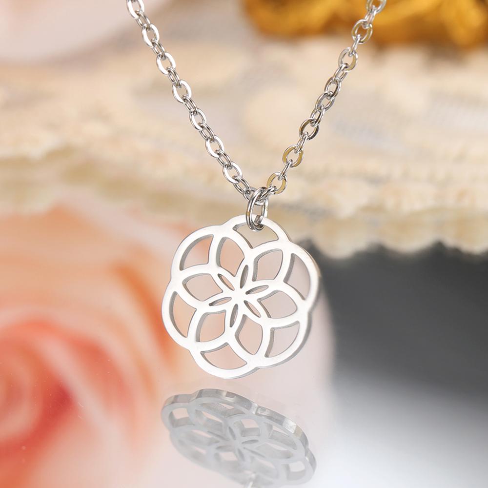 Dawapara Čakra Květ života Náhrdelník Posvátná geometrie Mandala Přívěsek Amulet štěstí Šperky z nerezové oceli Novoroční dárek