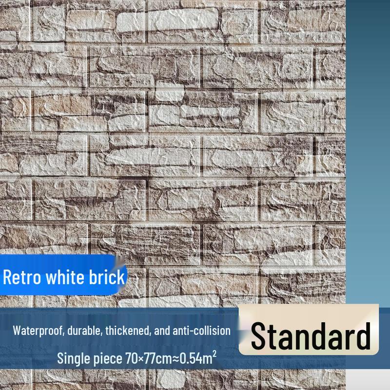 3D Brick Pattern Self-Adhesive Wallpaper: Waterproof, Moisture-Proof Decorative Sticker for Commercial & Antique Restaurant Wainscoting.