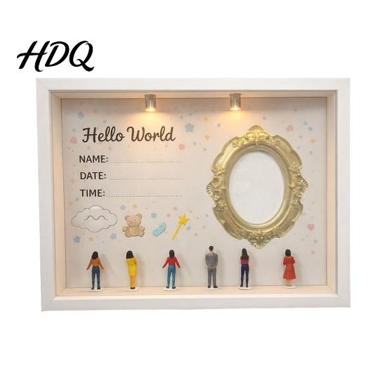 Custom Family Memory Box DIY Mini Museum Silhouette with Light Photo Display Frame Kit Shadow Gift Gold Frames Figurines Keepsake for Baby Newborn