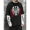 Men'S High Street Hip-Hop Dark Style Double Sleeve Print T-Shirt, a Fashionable New Arrival for Spring