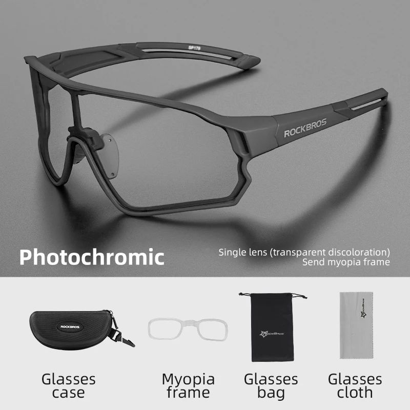 ROCKBROS Fahrradbrille Photochrome MTB Rennradbrille UV400 Schutz Sonnenbrille Ultraleicht Sport Sichere Brillen Ausrüstung