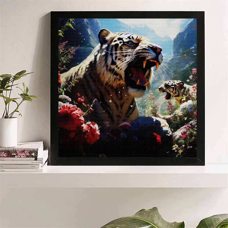 New Arrival 5D DIY Full Circle Diamond Painting "Tiger Roar" Embroidery Cross Stitch Home Decor Gift