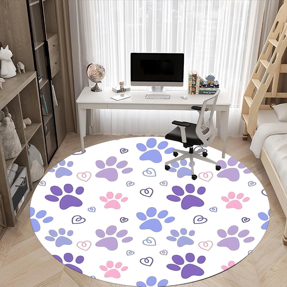 1pc Paw Prints Hearts Office Round Area Rug, Indoor Mat Suitable ForOffice, Under Office Chairs Bedroom Living Room Home Decor, Room Deco, D044