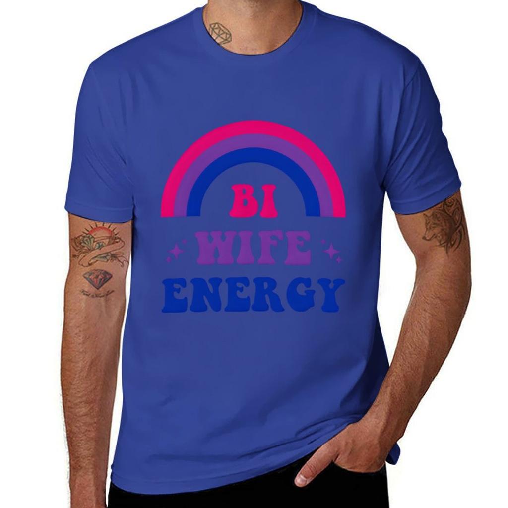 Bi Wife Energy Duma Biseksualna Flaga Biseksualna Wsparcie LGBTQ T-shirt grafika moda koreańska męskie białe t-shirty