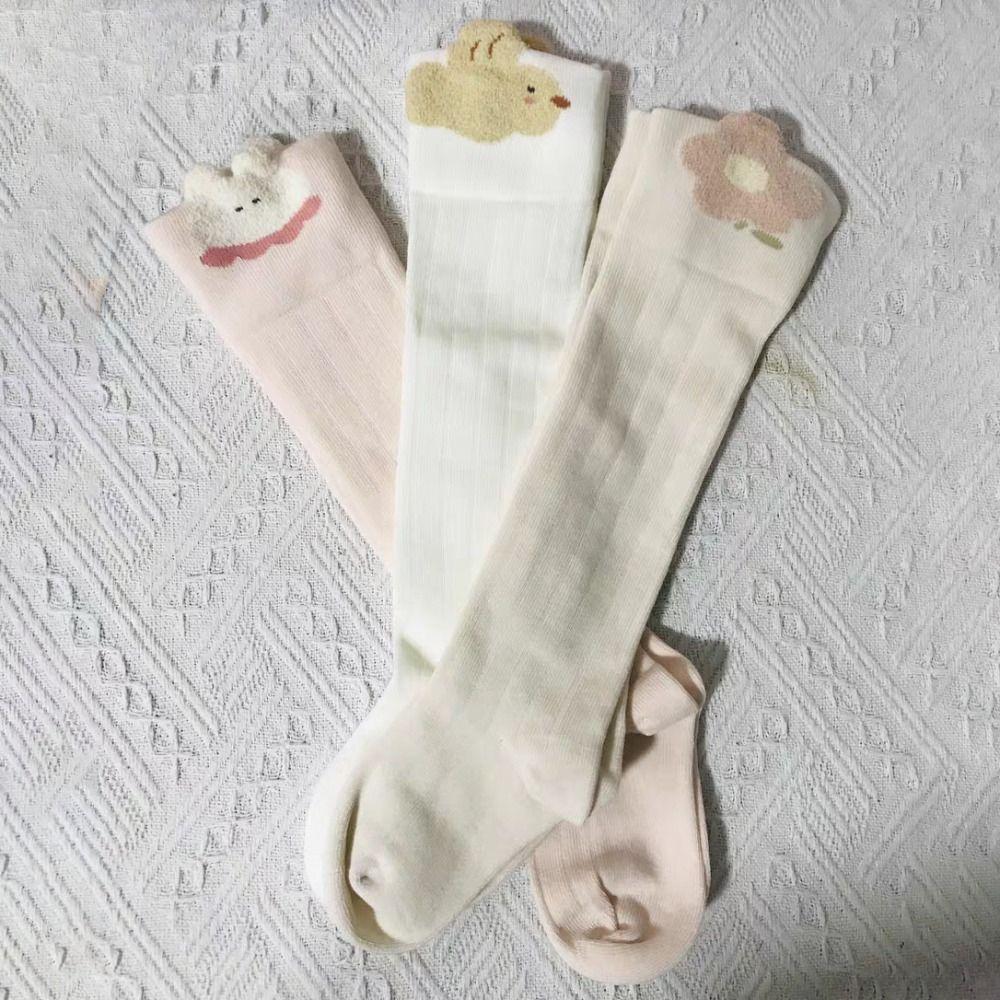 3Pairs Long Tube Calf Socks Baby Stripe Cartoon Above Knee Socks Cute Infant Cotton Stockings  Girls