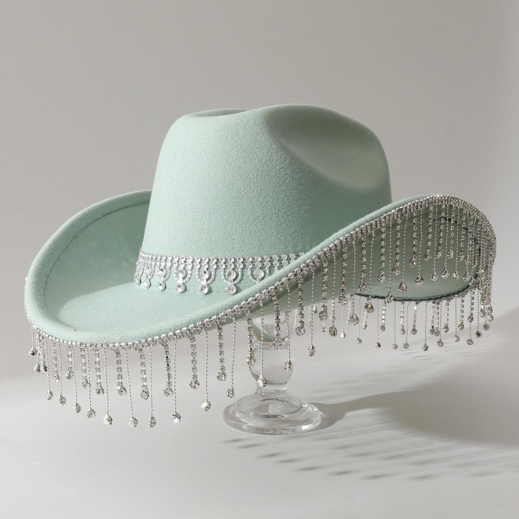 Popular Women's British Elegant Hat with Luxurious Rhinestone Chain and Rhinestone Tassels for Engagement and Vacation