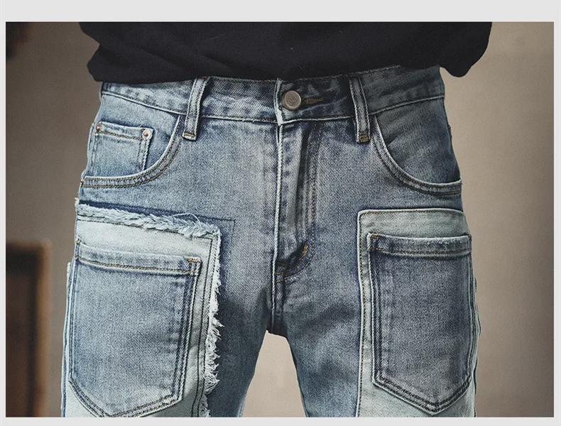 Pánské trendy záplatované roztrhané úzké džíny: Podzimní & Zimní Kalhoty Slim Fit