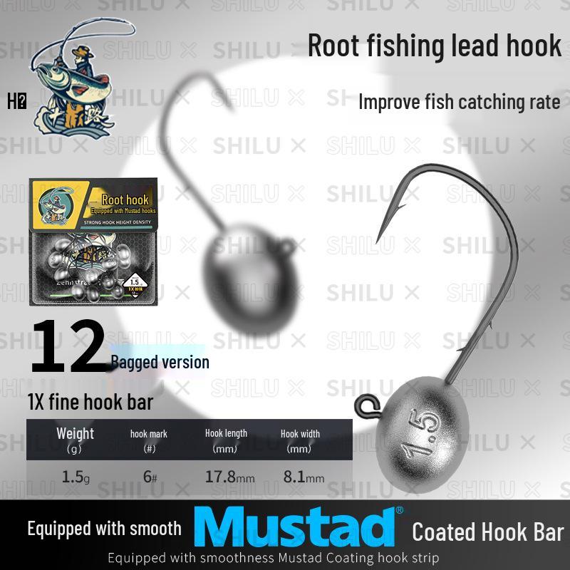 Mustarda 12-Piece 3X Reinforced Micro Jig Root Lure for Bass, Mandarin Fish, Aspius – Lead Head Fishing Hooks 100% Flat-shank Mustad hook shank