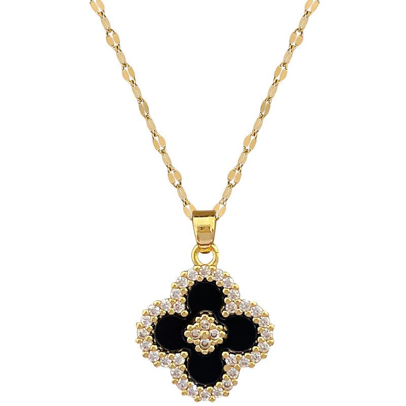 Clover Flower Light Luxury Temperament Gorgeous Full Diamond Necklace Female Versatile Collarbone Chain Titanium Steel Chain