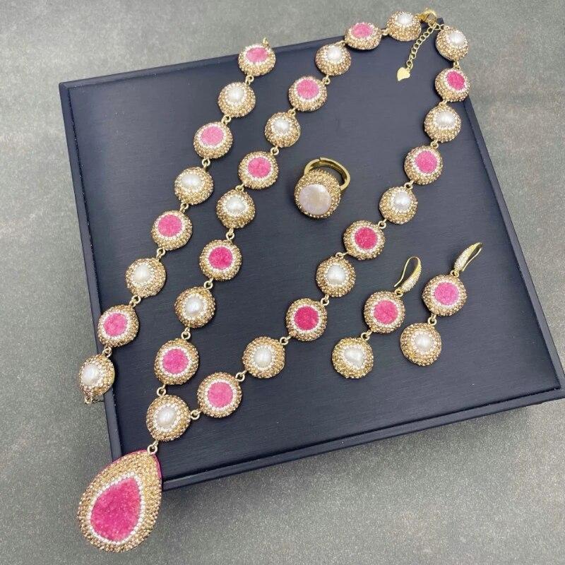 

Ожерелье из натуральных кристаллов с камнями, изысканный комплект украшений из жемчуга в стиле барокко, комплект ювелирных изделий для женщин